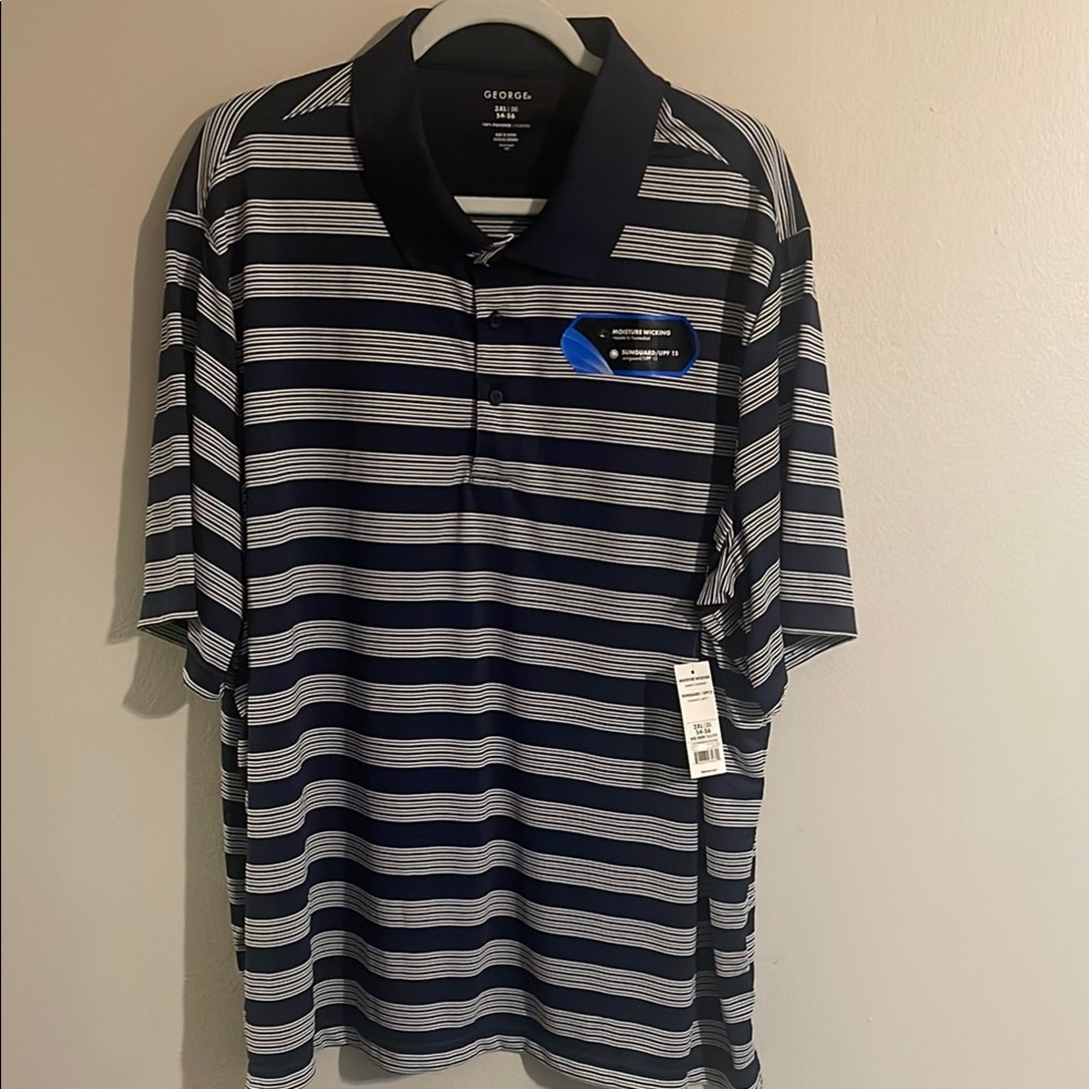 George Blue and White Casual Polo Shirt NWT